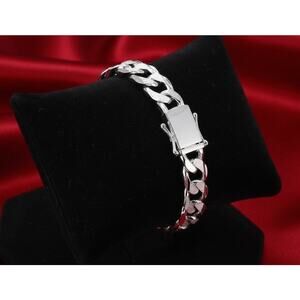 10MM Flat Curb Chain Box Clasp 925 Stamped Sterling Silver Bracelets unisex
